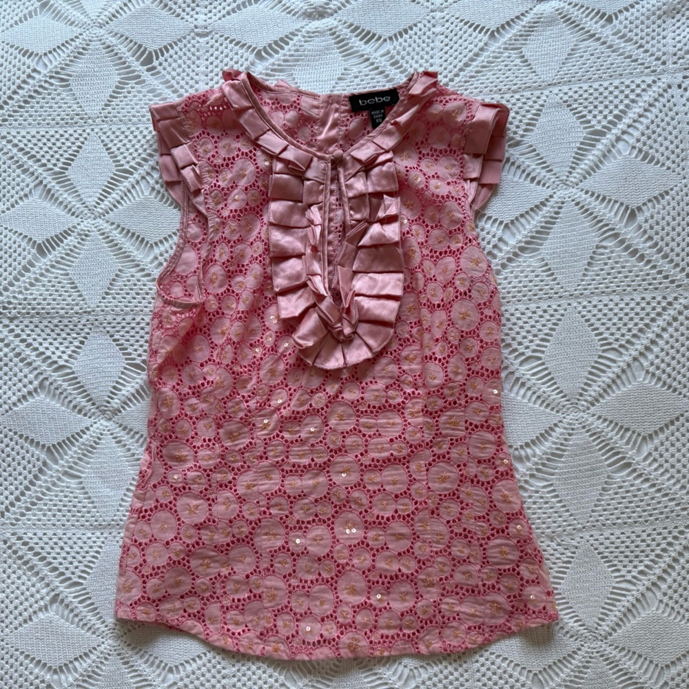 Bebe Pink Eyelet Ruffle Blouse